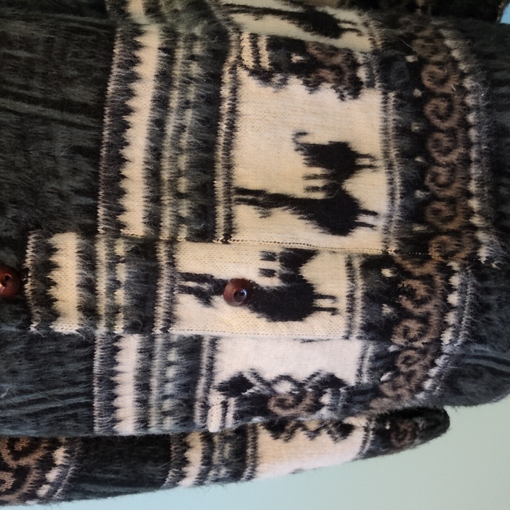 Stylish Alpaca Pattern Knit Hooded Button Up Coat - image 5